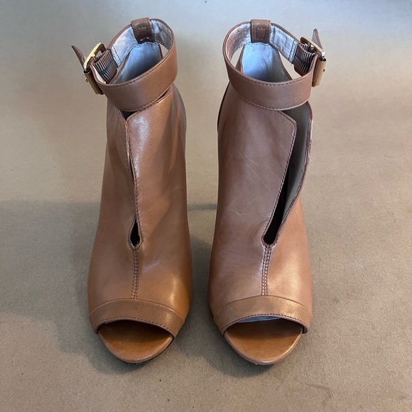 Vince Camuto Kalisi Brown Buttery Soft Leather Peep Toe High Heel Strap Boots - Picture 1 of 9